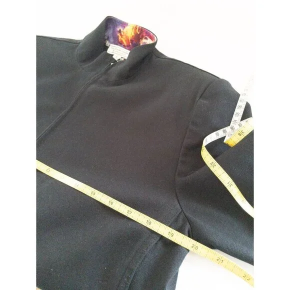 St. John Sport Black Jacket With Vibrant Printed Lining & Adjustable Drawstring - Picture 10 of 15